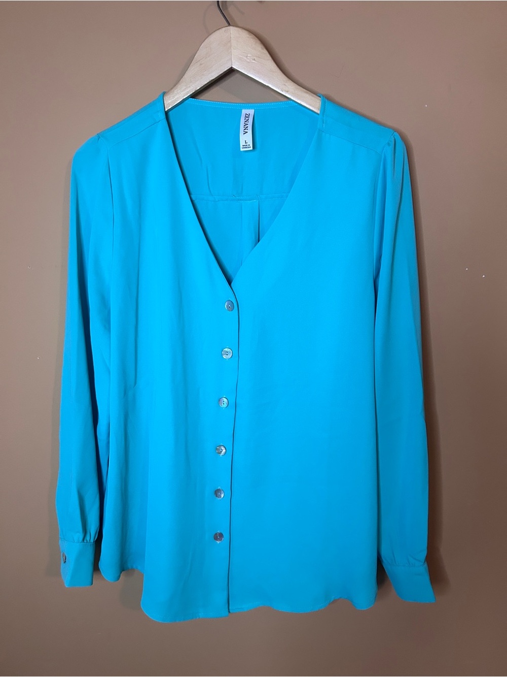 Zenana Turquoise Button Front Blouse Large Western Boho Long Sleeve Top New - Picture 2 of 6